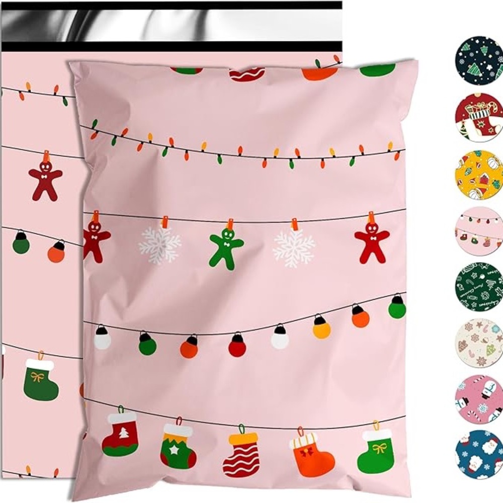 Christmas Lights Pattern Pink 10 x 13 Polymailers 25 of Them New